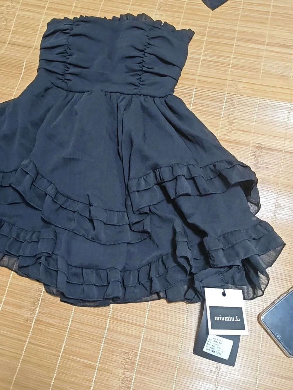 Girls Black Strapless Ruffle Party Dress